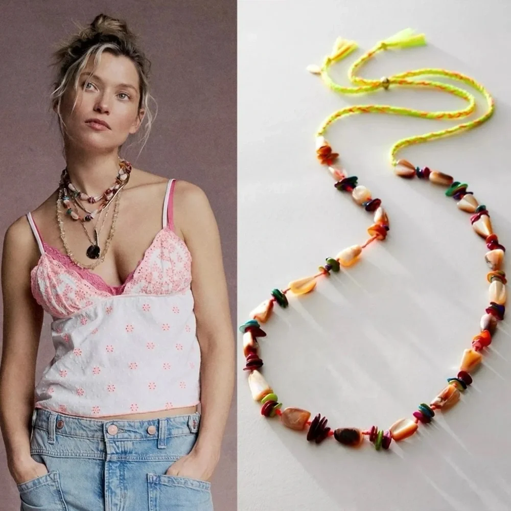 Free People X Ariana Ost “At The Market” Necklace ~ Neon Yellow/Orange; NWT - Picture 1 of 16